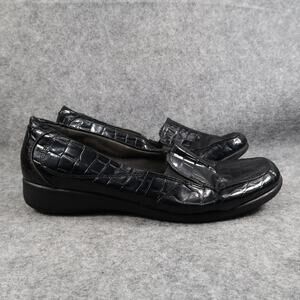 Clarks Shoes Womens 10W Loafer Slip On Croc Embossed Patent Comfort Black Career